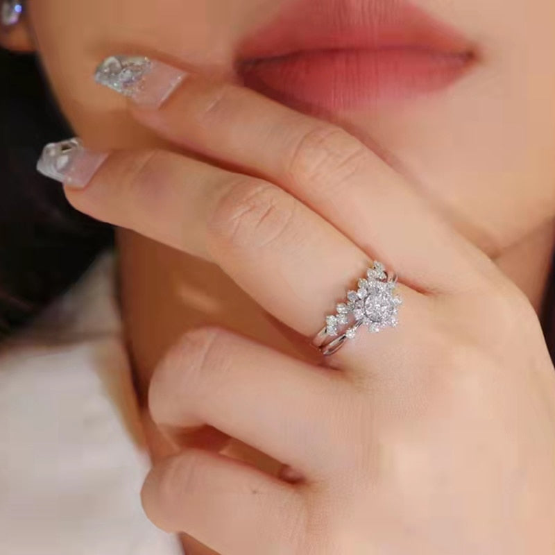 Natural Diamond AU750 18k White Gold Wedding Bands For Women Ring Ste Prong Setting Cute Romantic Engagement Ring - mybesthealthandwellness