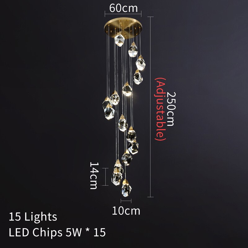 Modern Diamond Crystal Pendant Lights Living Dining Room Ceiling Chandelier Bedroom Kitchen Home Decor Loft Spiral Hanging Lamps - mybesthealthandwellness