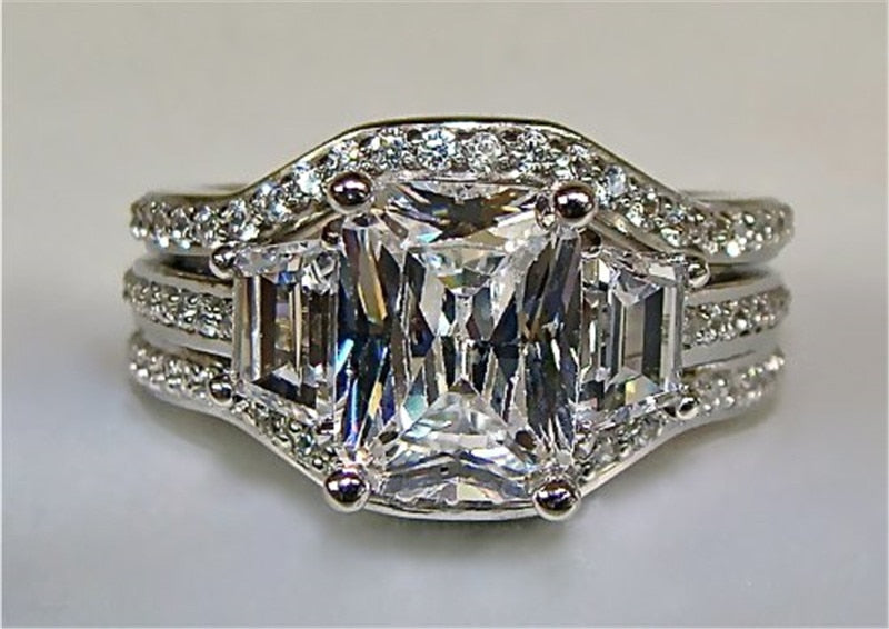 Vintage 10K White Gold 3ct Lab Diamond Ring sets 925 sterling silver Bijou Engagement Wedding band Rings for Women men Jewelry - mybesthealthandwellness