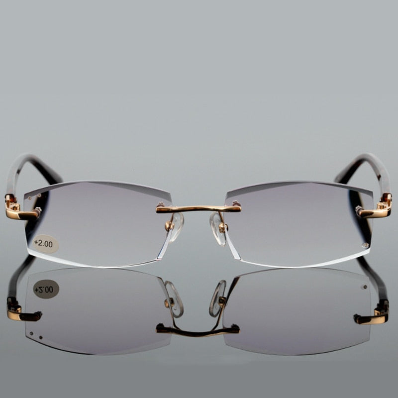 QIFENG Reading Glasses Men Women Diamond Cutting Rimless Diopter Presbyopic Female Male Eyeglasses +1.0+1.5+2.0+2.5+3.0 QF291 - mybesthealthandwellness