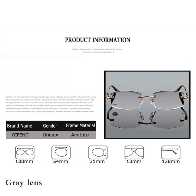 QIFENG Reading Glasses Men Women Diamond Cutting Rimless Diopter Presbyopic Female Male Eyeglasses +1.0+1.5+2.0+2.5+3.0 QF291 - mybesthealthandwellness