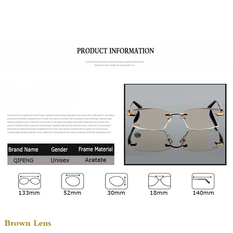 QIFENG Reading Glasses Men Women Diamond Cutting Rimless Diopter Presbyopic Female Male Eyeglasses +1.0+1.5+2.0+2.5+3.0 QF291 - mybesthealthandwellness