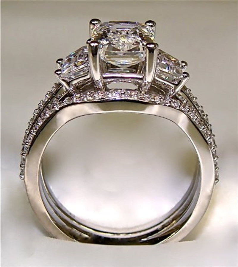 Vintage 10K White Gold 3ct Lab Diamond Ring sets 925 sterling silver Bijou Engagement Wedding band Rings for Women men Jewelry - mybesthealthandwellness