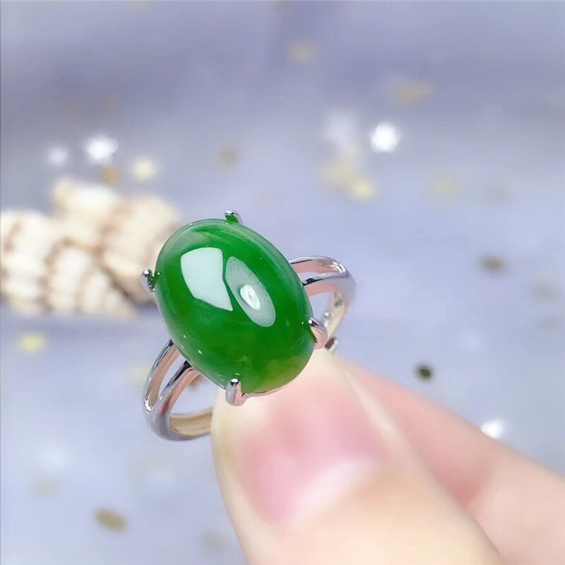 LeeChee Natural Green Jasper Ring for Women Birthday Gift 10*14MM Jade Fine Jewelry Daily Wear for Office Lady Real 925 Sliver - mybesthealthandwellness