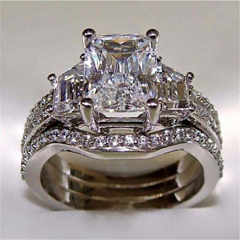 Vintage 10K White Gold 3ct Lab Diamond Ring sets 925 sterling silver Bijou Engagement Wedding band Rings for Women men Jewelry - mybesthealthandwellness