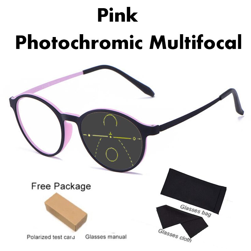 Transitional Photochromic Multifocal TR90 Round frame reading glasses men's progressive anti-blue Women's Ultra-light Glasses - mybesthealthandwellness