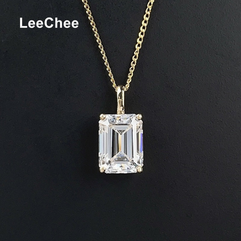 Real 18K Yellow Gold Pendant 2CT 6*8MM Emerald Cut Moissanite Necklace VVS Lab Diamond Fine Jewelry White Au750 with Certificate - mybesthealthandwellness