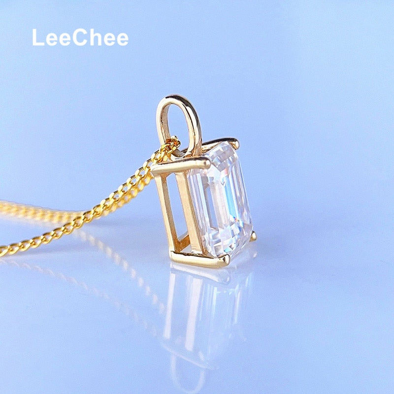 Real 18K Yellow Gold Pendant 2CT 6*8MM Emerald Cut Moissanite Necklace VVS Lab Diamond Fine Jewelry White Au750 with Certificate - mybesthealthandwellness