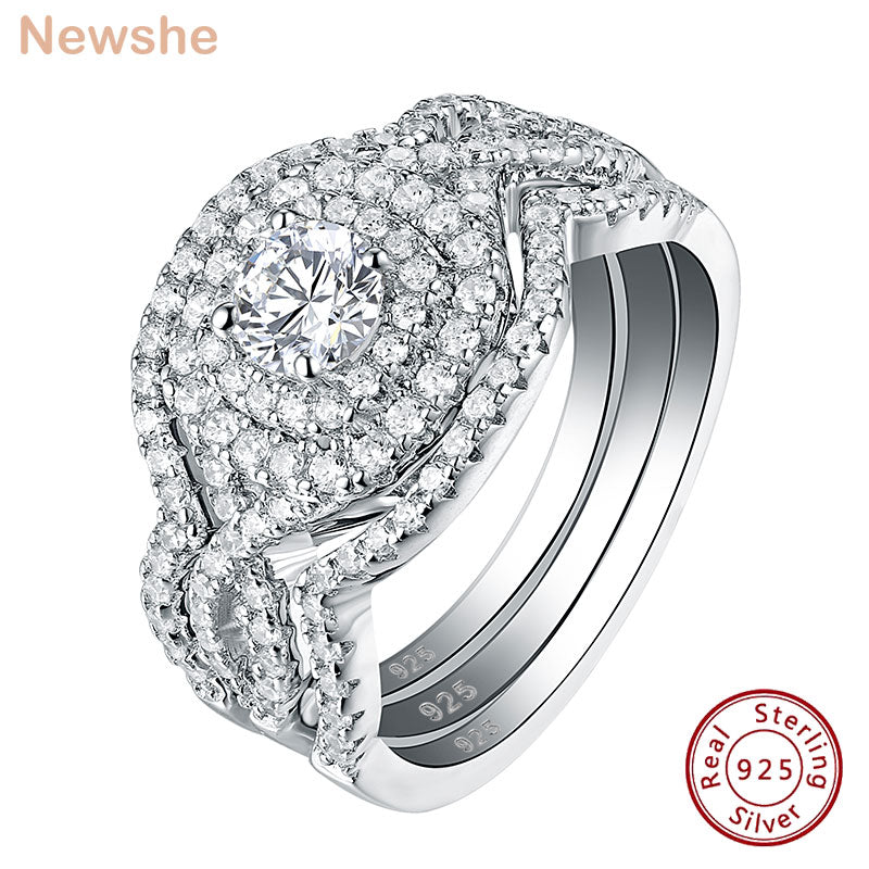 Newshe 3Pcs 925 Sterling Silver Wedding Rings Set for Women CZ Simulated Diamond Bridal Engagement Ring Luxury Jewelry - mybesthealthandwellness