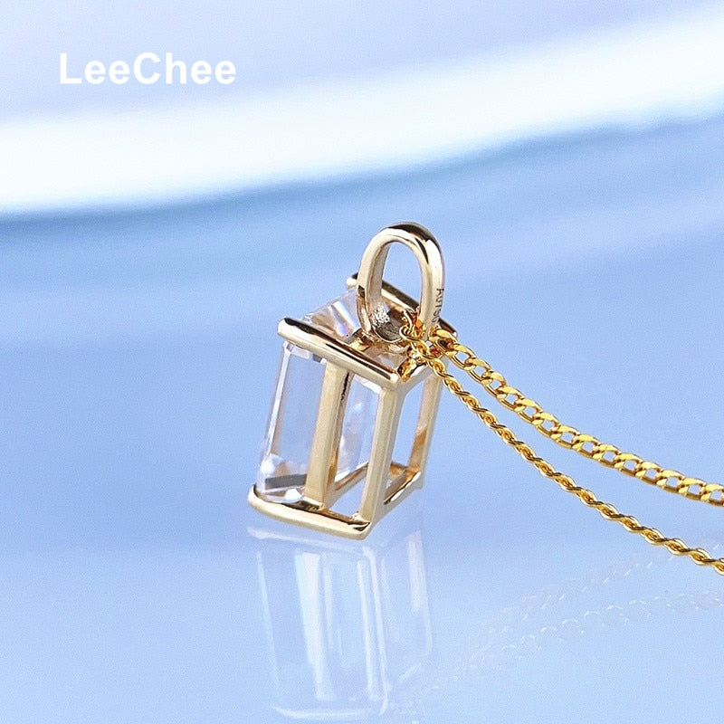 Real 18K Yellow Gold Pendant 2CT 6*8MM Emerald Cut Moissanite Necklace VVS Lab Diamond Fine Jewelry White Au750 with Certificate - mybesthealthandwellness