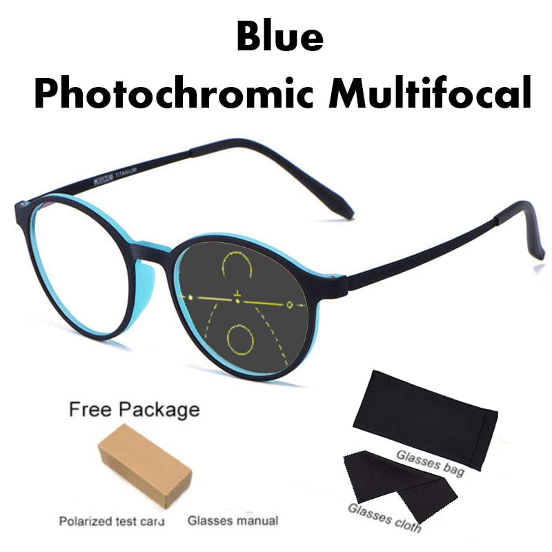 Transitional Photochromic Multifocal TR90 Round frame reading glasses men's progressive anti-blue Women's Ultra-light Glasses - mybesthealthandwellness