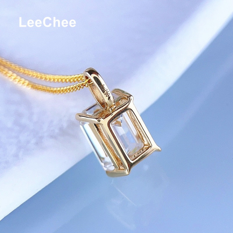 Real 18K Yellow Gold Pendant 2CT 6*8MM Emerald Cut Moissanite Necklace VVS Lab Diamond Fine Jewelry White Au750 with Certificate - mybesthealthandwellness