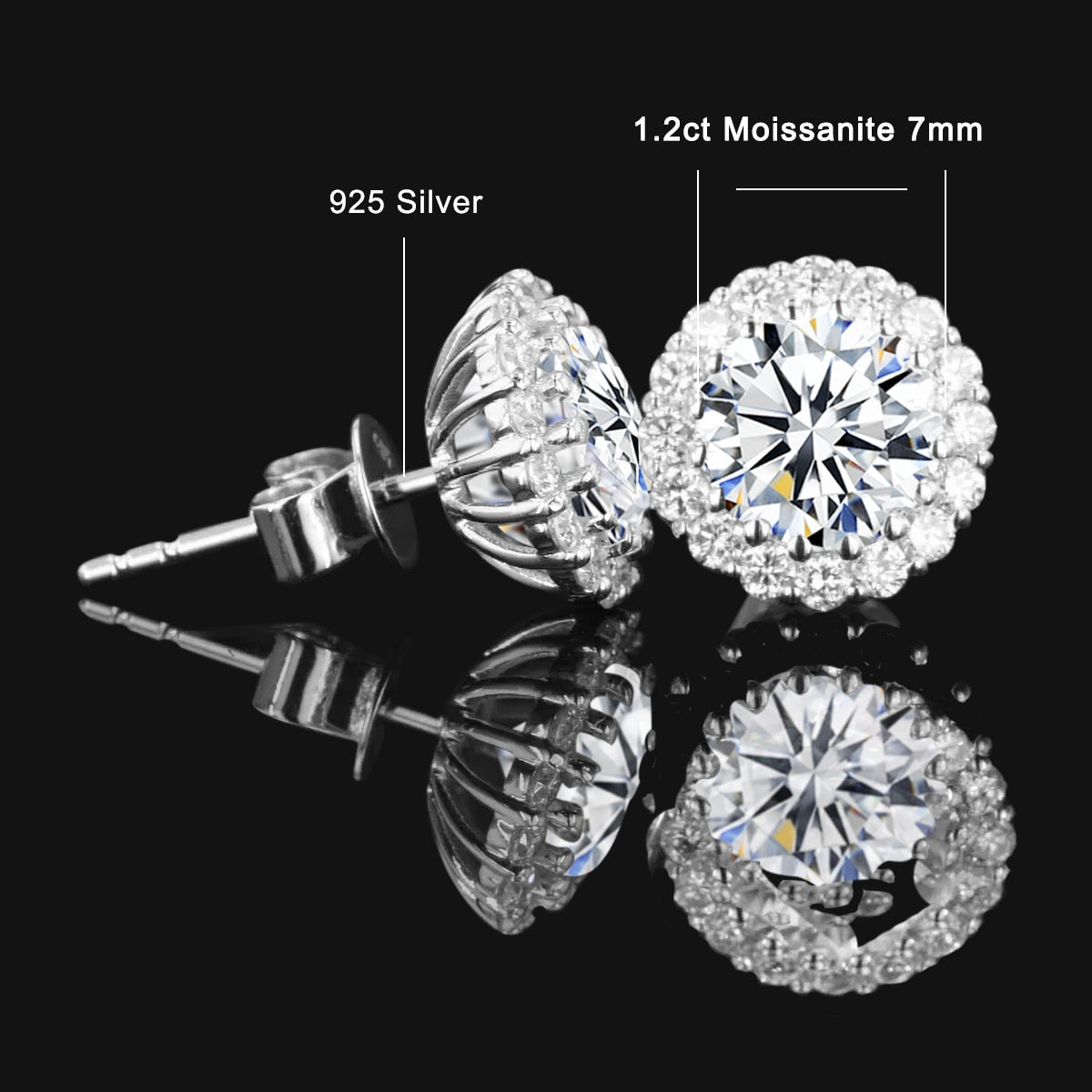 100% 925 Sterling Silver 1.2ct D Color VVS1 Moissanite Stud Earrings For Women Top Quality Sparkling Wedding Jewelry - mybesthealthandwellness