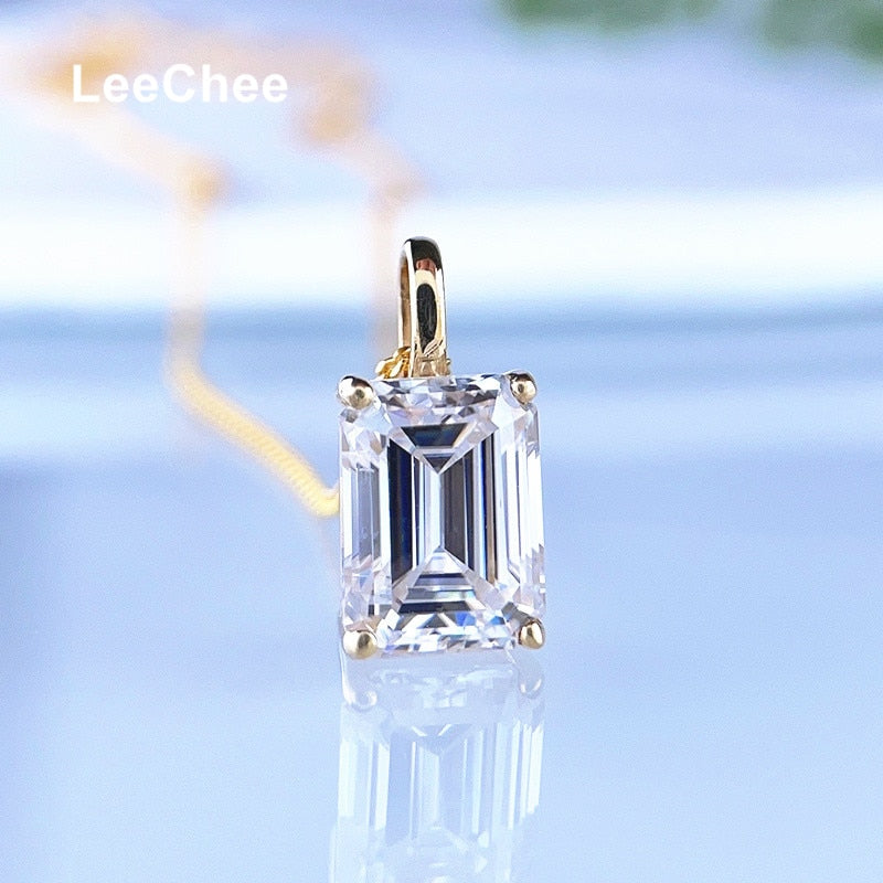 Real 18K Yellow Gold Pendant 2CT 6*8MM Emerald Cut Moissanite Necklace VVS Lab Diamond Fine Jewelry White Au750 with Certificate - mybesthealthandwellness