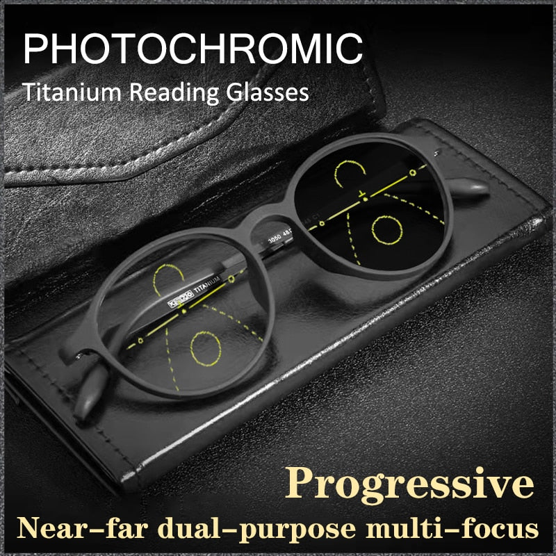Transitional Photochromic Multifocal TR90 Round frame reading glasses men's progressive anti-blue Women's Ultra-light Glasses - mybesthealthandwellness