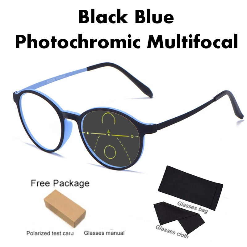 Transitional Photochromic Multifocal TR90 Round frame reading glasses men's progressive anti-blue Women's Ultra-light Glasses - mybesthealthandwellness