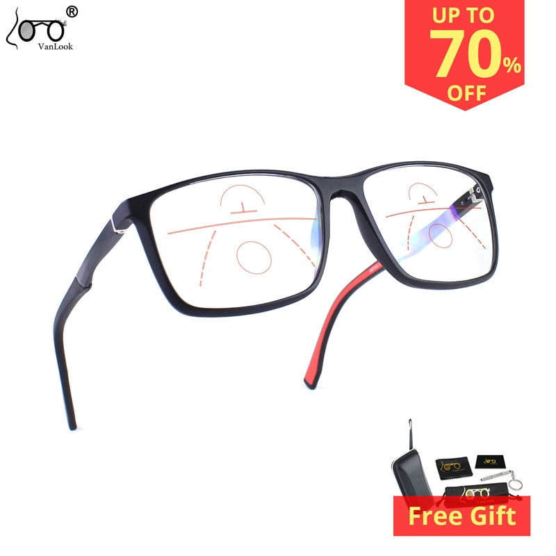 Men Women Progressive Multifocal Reading Glasses Blue Light BlockingTR90 Aluminum Magnesium Sport Square Frame Eyewear UV400+2 3 - mybesthealthandwellness
