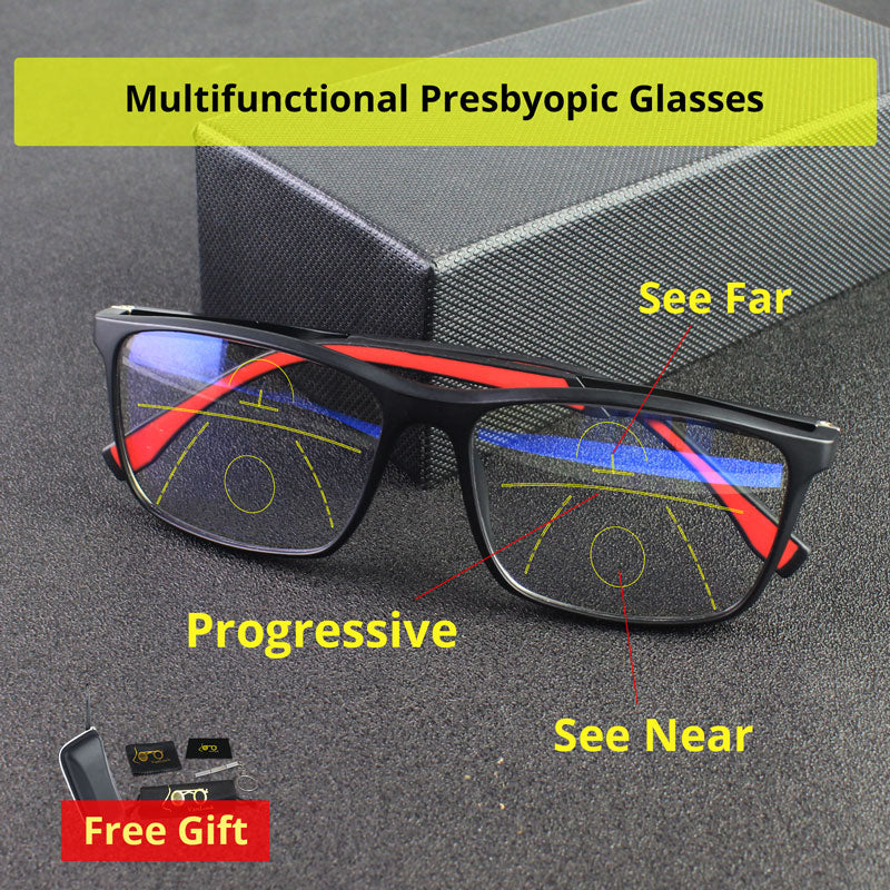 Men Women Progressive Multifocal Reading Glasses Blue Light BlockingTR90 Aluminum Magnesium Sport Square Frame Eyewear UV400+2 3 - mybesthealthandwellness