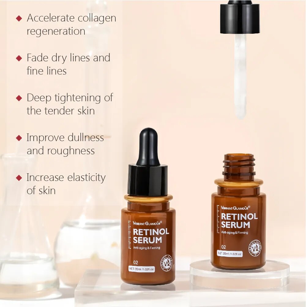 VIBRANT GLAMOUR Retinol Face Cream Face Serum 2 PCS/Set Firming Lifting Anti-Aging Reduce Wrinkle Fine Lines Facial Skin Care - mybesthealthandwellness