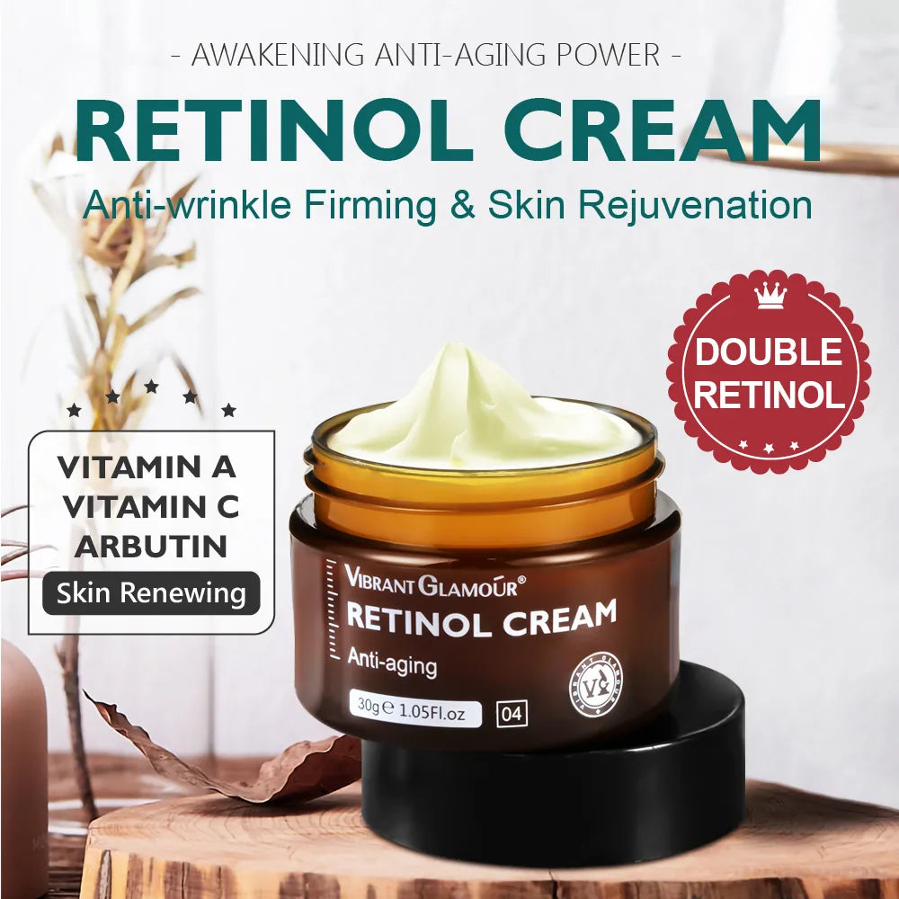 VIBRANT GLAMOUR Retinol Face Cream Face Serum 2 PCS/Set Firming Lifting Anti-Aging Reduce Wrinkle Fine Lines Facial Skin Care - mybesthealthandwellness