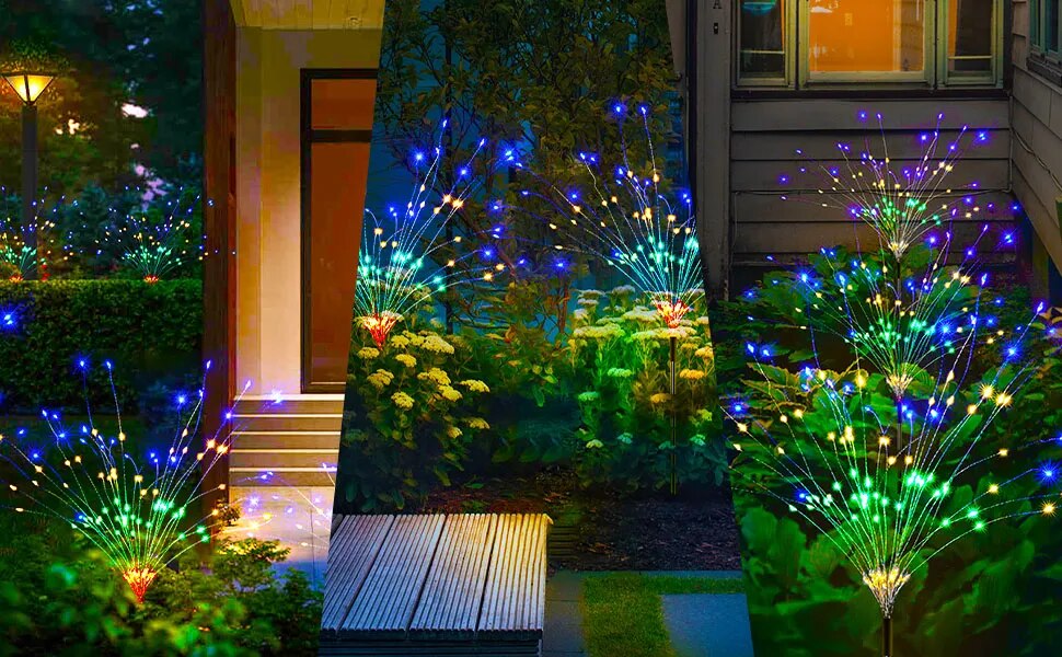 4Pcs Solar Firework Lights 8 Lighting Modes DIY Shape Outdoor Waterproof Garden Lights for Patio Pathway Wedding Copper Wire - mybesthealthandwellness