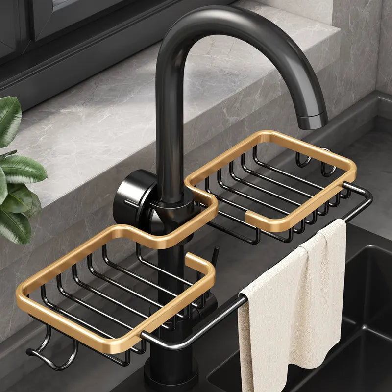 Kitchen Space Aluminum Sink Drain Rack Sponge Storage Faucet Holder Soap Drainer Shelf Basket Organizer Bathroom Accessories - mybesthealthandwellness