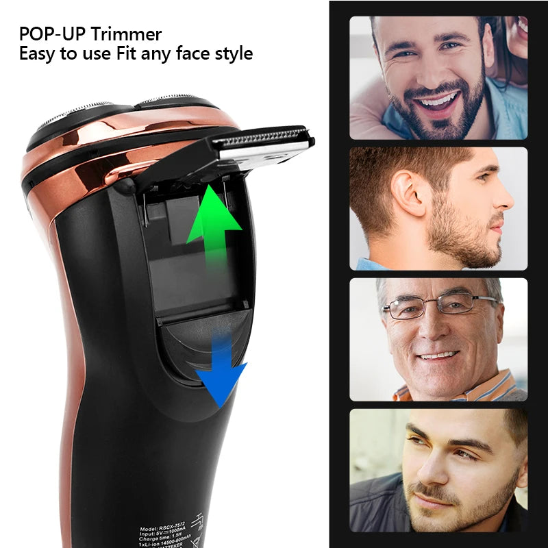 Powerful Cordless LCD Electric Shaver 3D Floating Wet Dry Beard Electric Razor Rechargeable Facial Shaving Machine For Men