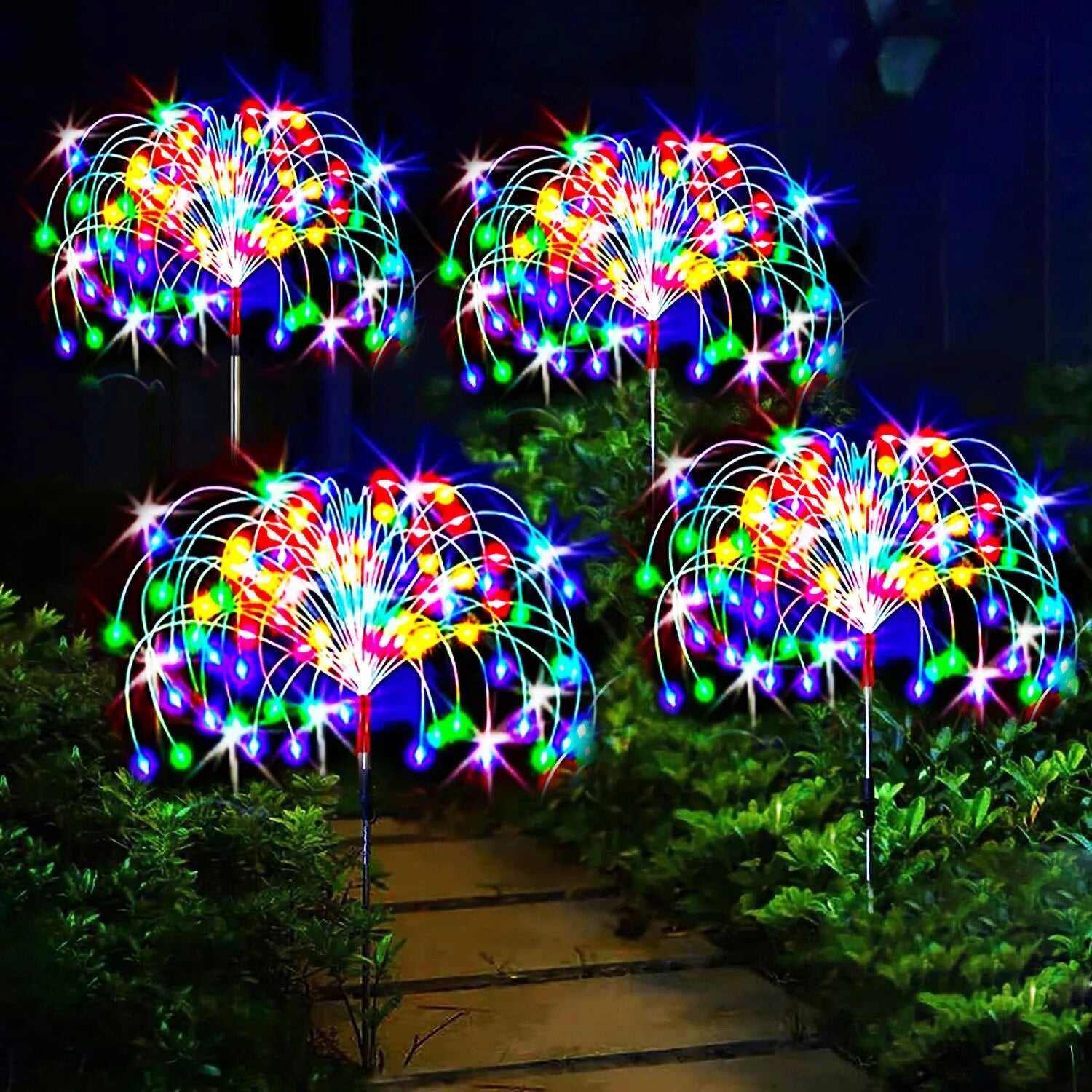 4Pcs Solar Firework Lights 8 Lighting Modes DIY Shape Outdoor Waterproof Garden Lights for Patio Pathway Wedding Copper Wire - mybesthealthandwellness