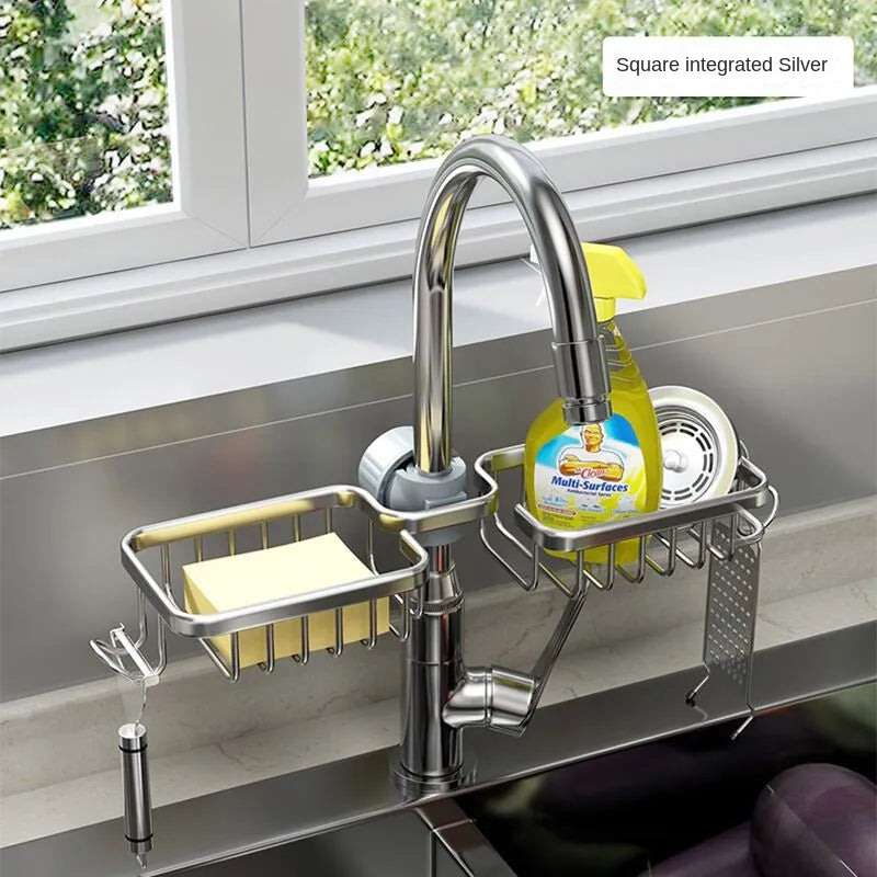 Kitchen Space Aluminum Sink Drain Rack Sponge Storage Faucet Holder Soap Drainer Shelf Basket Organizer Bathroom Accessories - mybesthealthandwellness