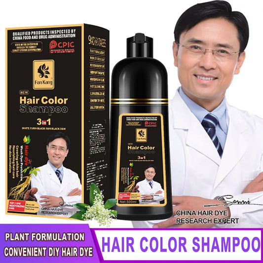 500ml 3 In 1 Hair Color Shampoo Black Hair Dye Covering White Hair Shampoo Black Plant Hair Dye Fast Hair Dye Cream Styling DIY