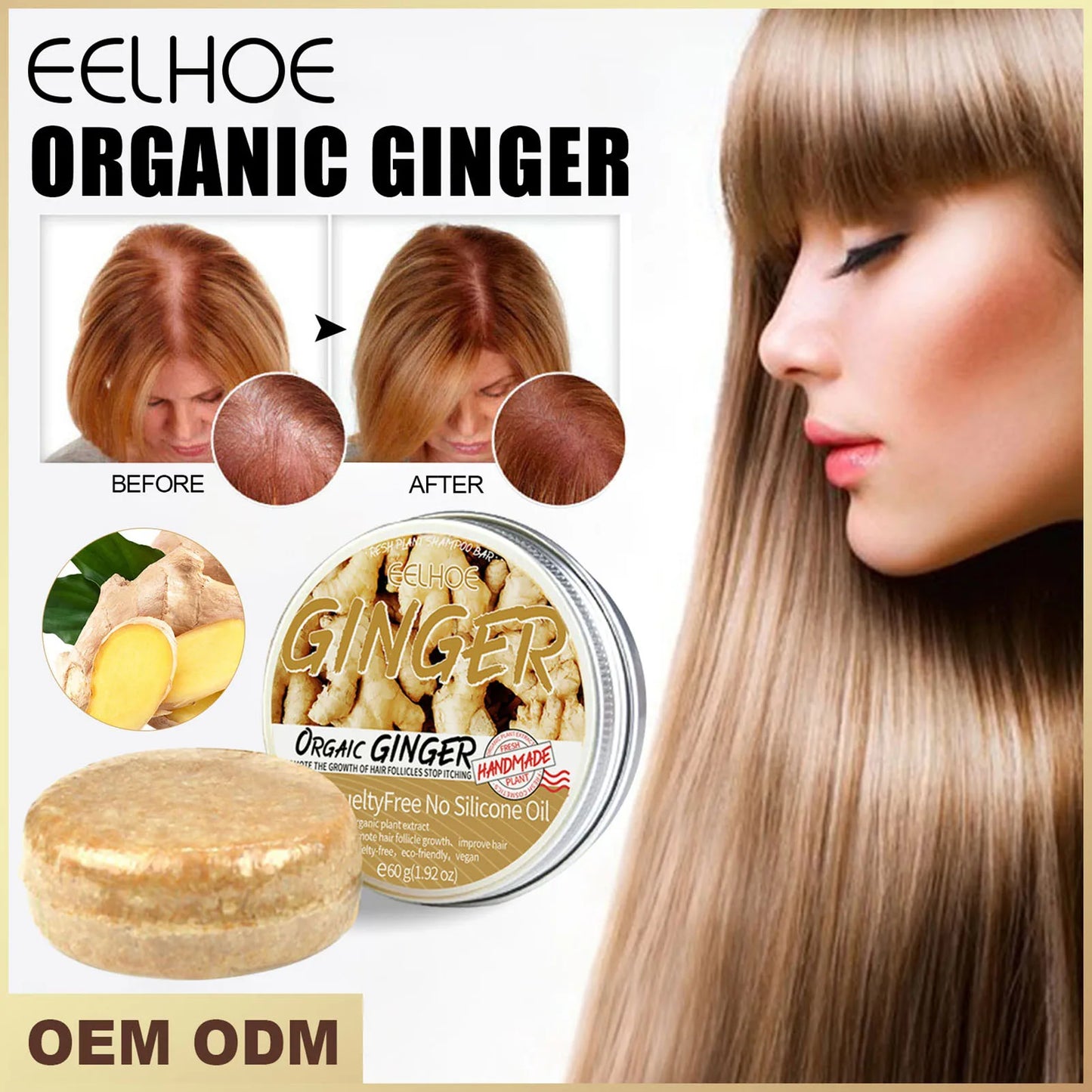 Ginger Shampoo Soap Ginger Hair Regrowth Shampoo Bar Anti-Hair Loss Natural Ginger Shampoo Soap For All Hair Types