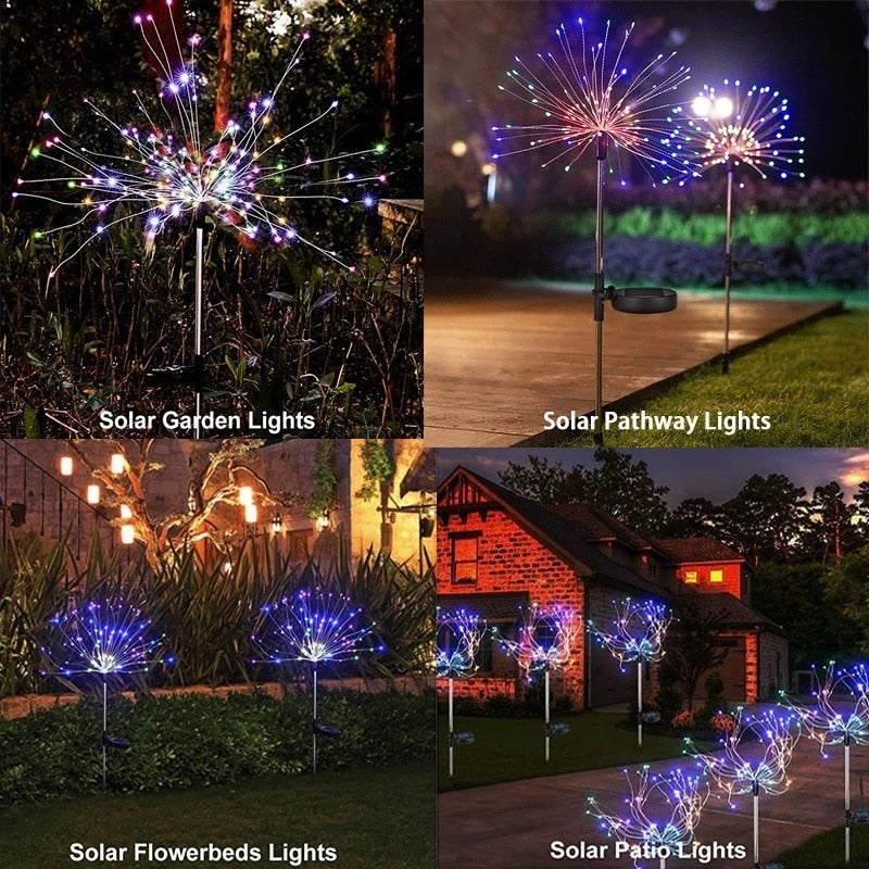 Outdoor Solar Lights Solar Fireworks Lamp Garden Decoration Outdoor Garden 90/120/150 LEDs Lawn Light New Year Christmas Lights - mybesthealthandwellness