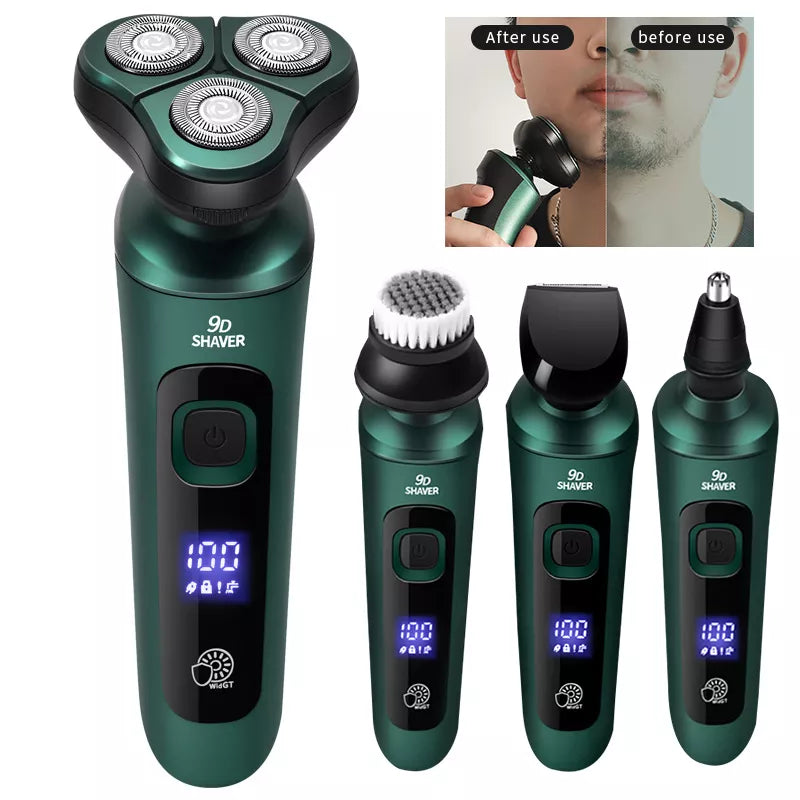 Green Smart Electric Shaver LCD Digital Display Three-head Floating Razor USB Rechargeable Washing Multi-function Beard Knife