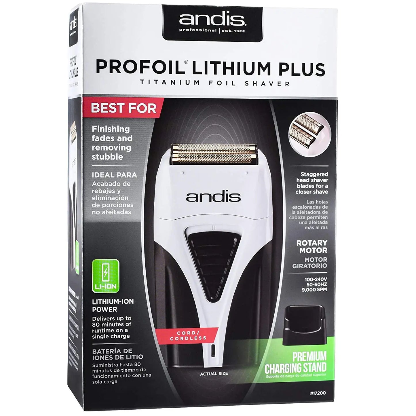 Original Andis Profoil Lithium Plus 17200 Barber Hair Cleaning Electric Shaver For Men Beard Stubble Razor Bald Shaving Machine