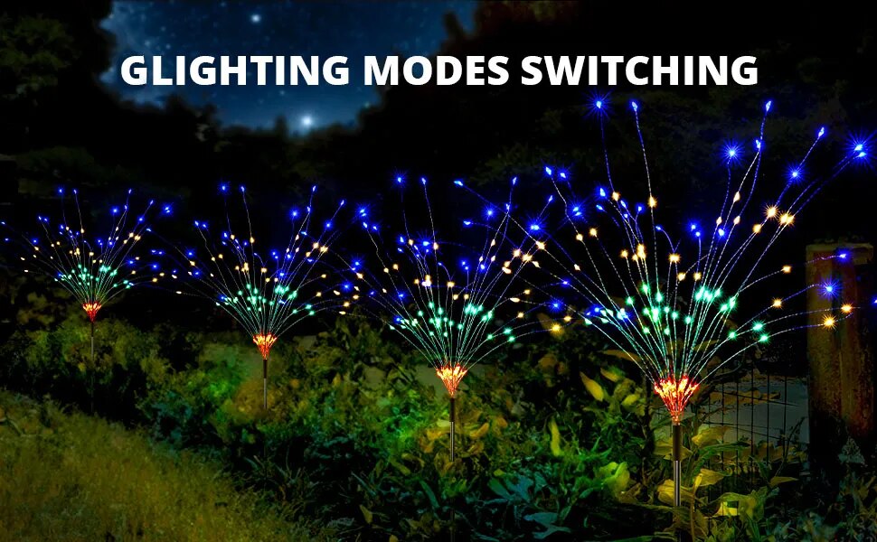 4Pcs Solar Firework Lights 8 Lighting Modes DIY Shape Outdoor Waterproof Garden Lights for Patio Pathway Wedding Copper Wire - mybesthealthandwellness