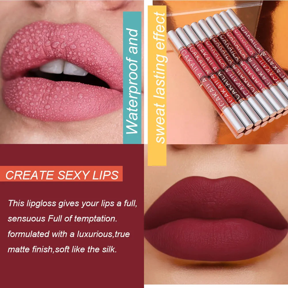 10Pcs/Box Matte Liquid Lipstick + Transparent Clear Lip Oil Lips Makeup Set Waterproof Long-Lasting Nude Velvet Lip Gloss Tint