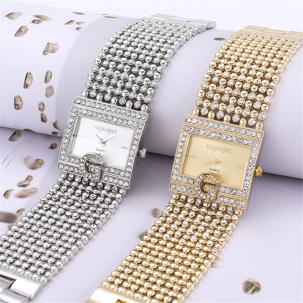 Simple Square Gold Watches Women Fashion Casual Alloy bracelet Ladies Wristwatches 2021 G Diamond Scale Dial Female Quartz Clock - mybesthealthandwellness