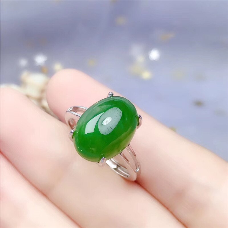 LeeChee Natural Green Jasper Ring for Women Birthday Gift 10*14MM Jade Fine Jewelry Daily Wear for Office Lady Real 925 Sliver - mybesthealthandwellness