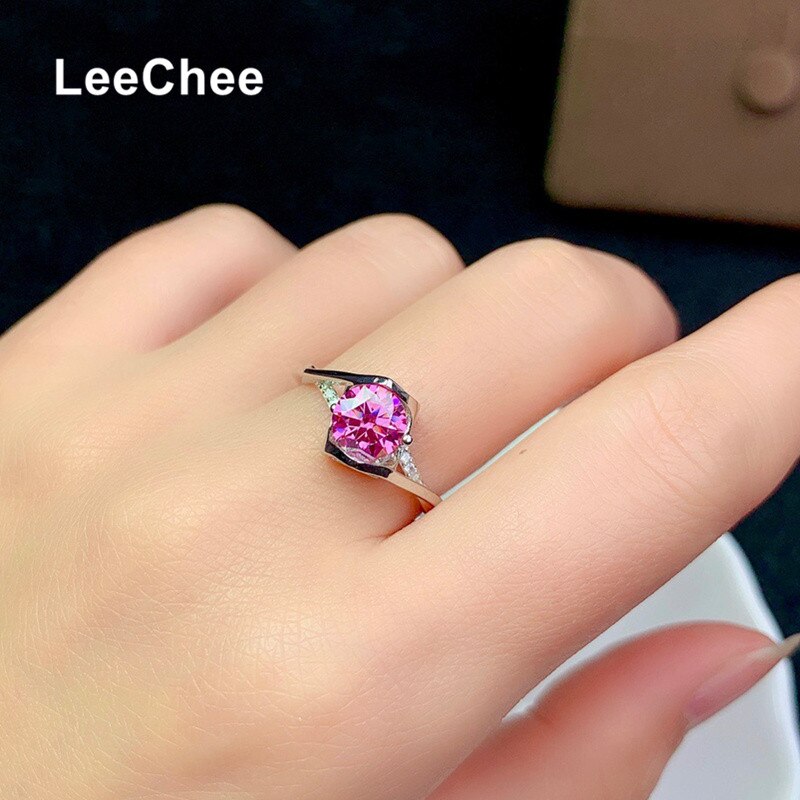 1CT Pink Moissanite Ring 6.5MM VVS Lab Diamond Jewelry for Women Wedding Party Gift Heart Love Design Real 925 Sterling Silver - mybesthealthandwellness