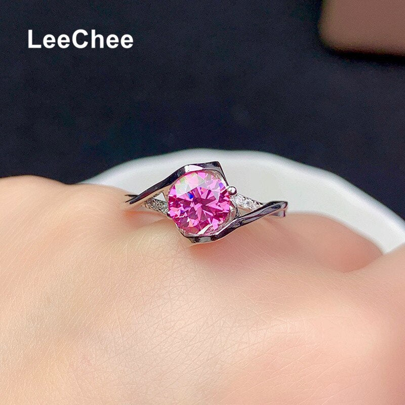 1CT Pink Moissanite Ring 6.5MM VVS Lab Diamond Jewelry for Women Wedding Party Gift Heart Love Design Real 925 Sterling Silver - mybesthealthandwellness