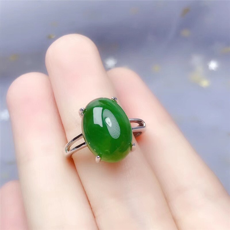 LeeChee Natural Green Jasper Ring for Women Birthday Gift 10*14MM Jade Fine Jewelry Daily Wear for Office Lady Real 925 Sliver - mybesthealthandwellness