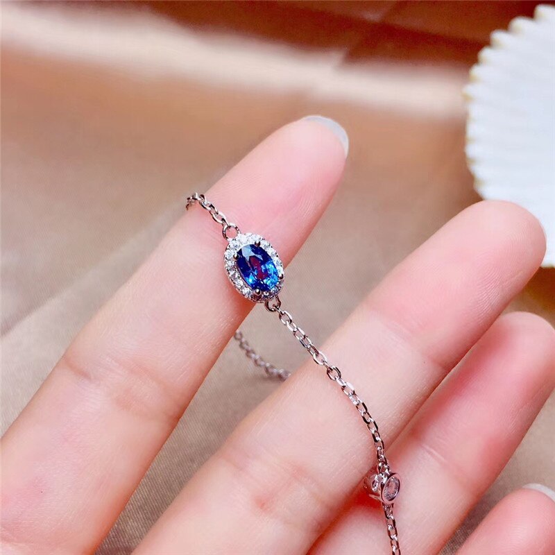 LeeChee Natural Sri Lanka Sapphire Bracelet 4*6MM Blue Gemstone Jewelry for Women Anniversary Gift Birthstone Real 925 Silver - mybesthealthandwellness