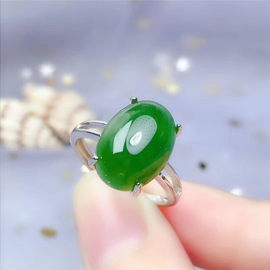 LeeChee Natural Green Jasper Ring for Women Birthday Gift 10*14MM Jade Fine Jewelry Daily Wear for Office Lady Real 925 Sliver - mybesthealthandwellness