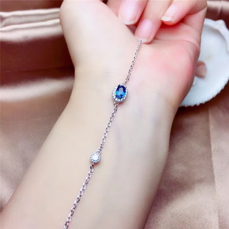 LeeChee Natural Sri Lanka Sapphire Bracelet 4*6MM Blue Gemstone Jewelry for Women Anniversary Gift Birthstone Real 925 Silver - mybesthealthandwellness