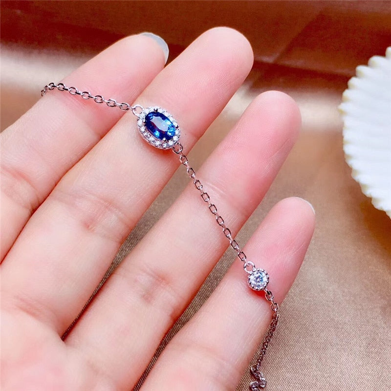 LeeChee Natural Sri Lanka Sapphire Bracelet 4*6MM Blue Gemstone Jewelry for Women Anniversary Gift Birthstone Real 925 Silver - mybesthealthandwellness