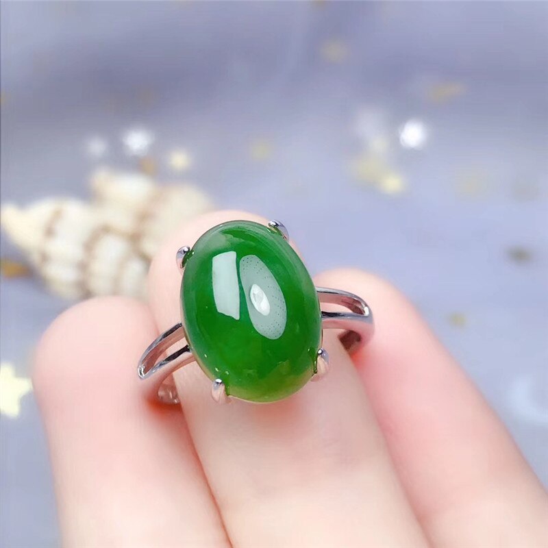 LeeChee Natural Green Jasper Ring for Women Birthday Gift 10*14MM Jade Fine Jewelry Daily Wear for Office Lady Real 925 Sliver - mybesthealthandwellness