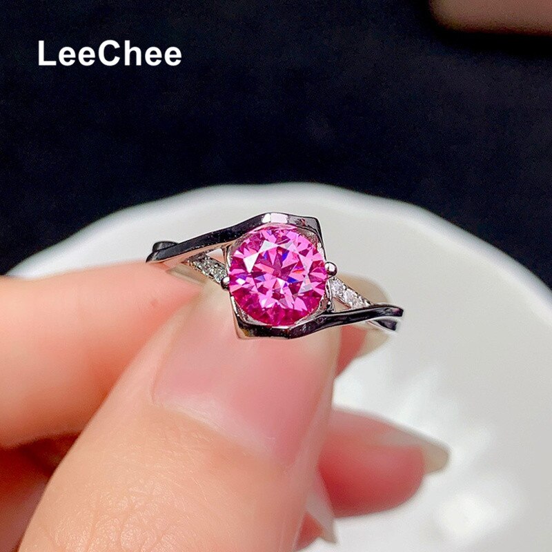 1CT Pink Moissanite Ring 6.5MM VVS Lab Diamond Jewelry for Women Wedding Party Gift Heart Love Design Real 925 Sterling Silver - mybesthealthandwellness