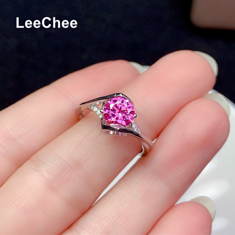 1CT Pink Moissanite Ring 6.5MM VVS Lab Diamond Jewelry for Women Wedding Party Gift Heart Love Design Real 925 Sterling Silver - mybesthealthandwellness