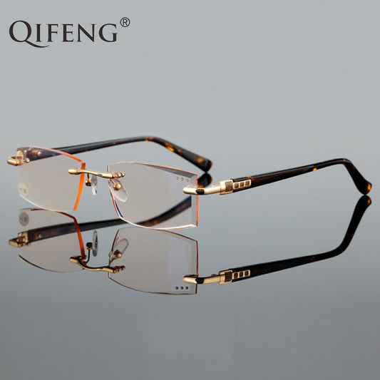 QIFENG Reading Glasses Men Women Diamond Cutting Rimless Diopter Presbyopic Female Male Eyeglasses +1.0+1.5+2.0+2.5+3.0 QF291 - mybesthealthandwellness