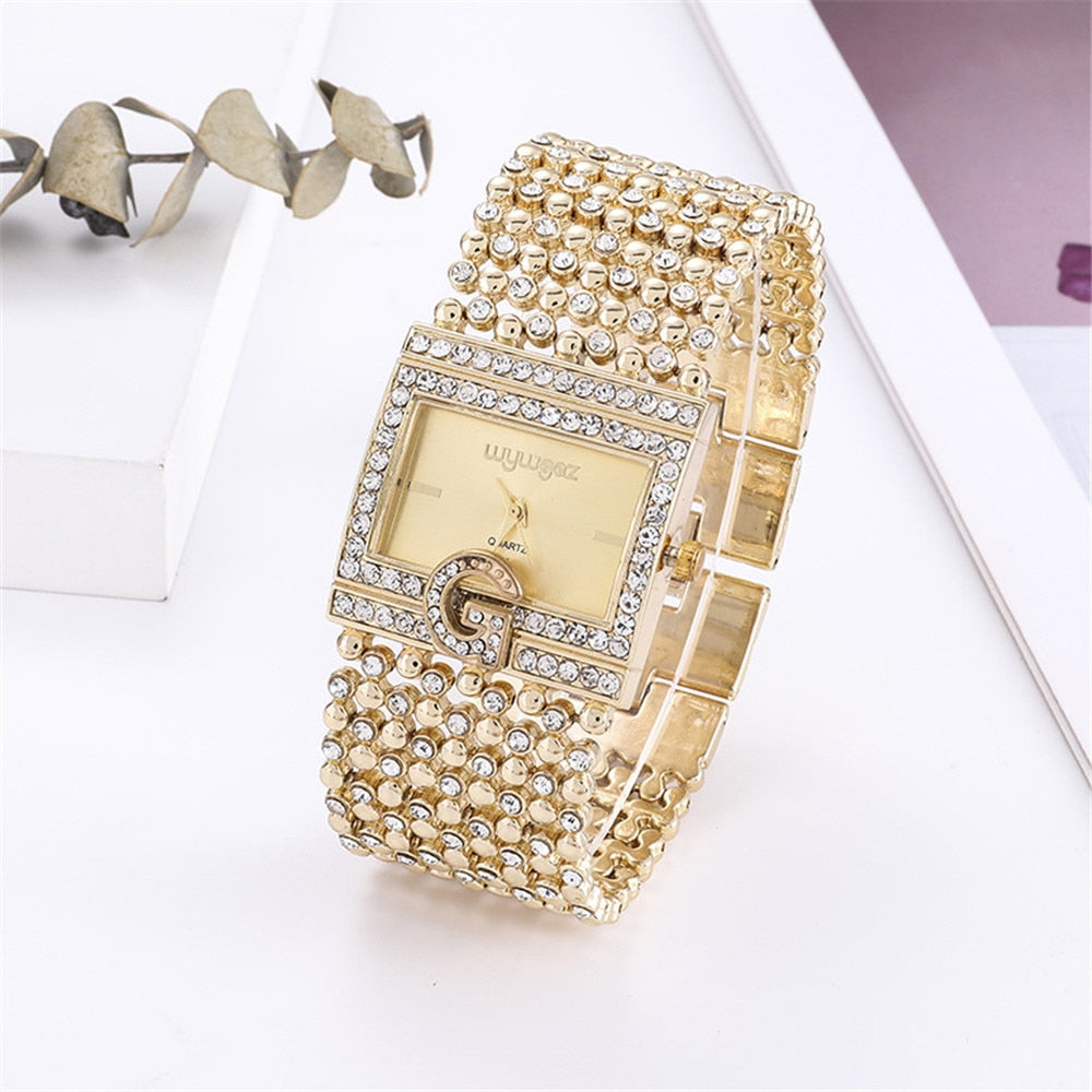 Simple Square Gold Watches Women Fashion Casual Alloy bracelet Ladies Wristwatches 2021 G Diamond Scale Dial Female Quartz Clock - mybesthealthandwellness